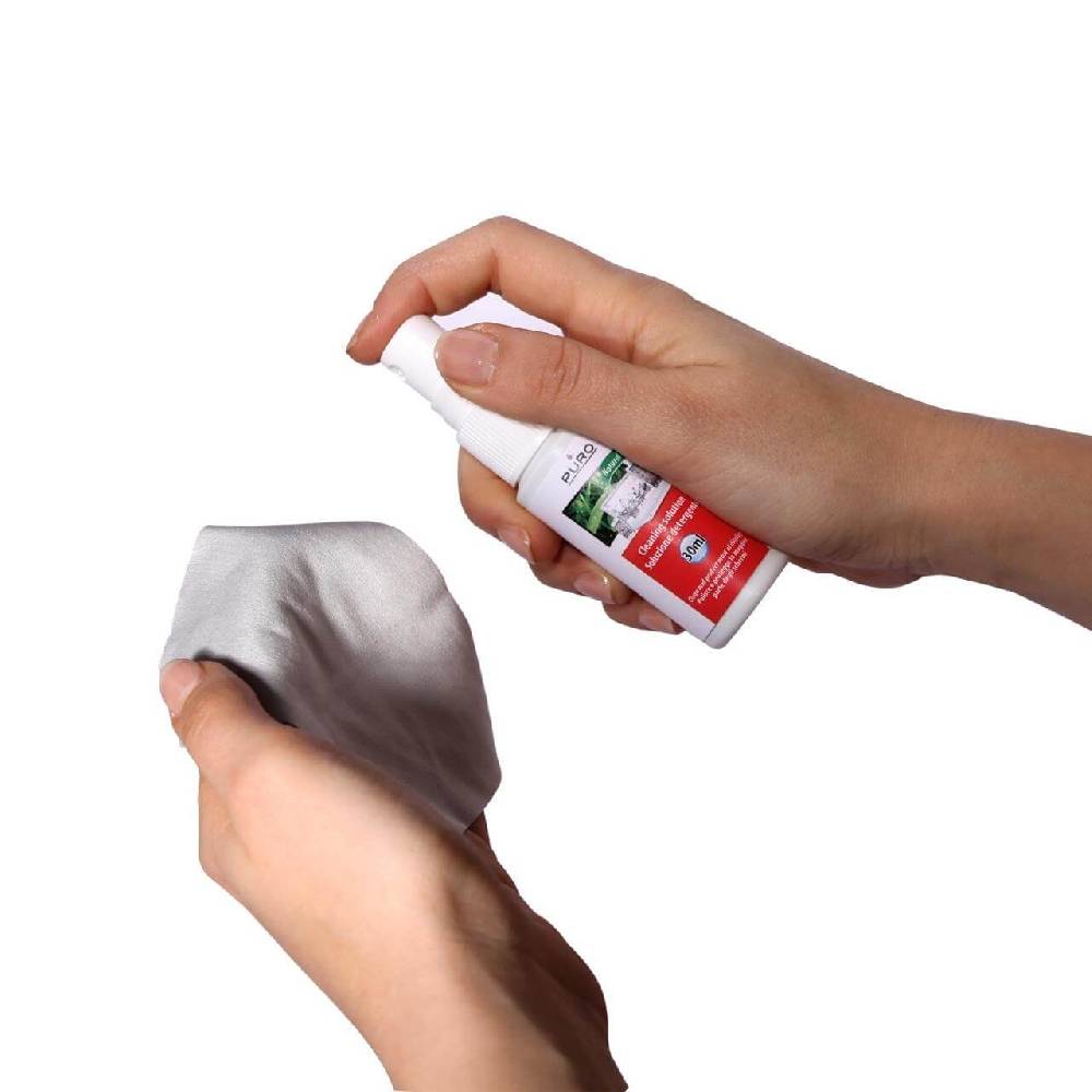 Puro Kit pulizia schermi Spray 30ml, panno microfibra e 10 salviette umidificate Officina