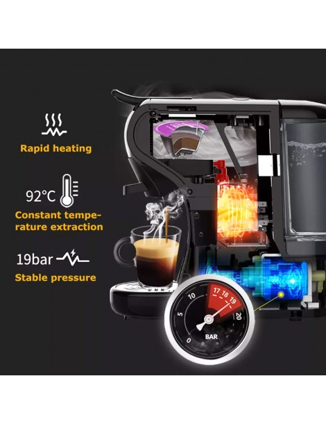 HiBREW H1A 1450W 19 bar Macchina per caffè espresso macchina per caffè caldo/freddo a capsule multiple 4 in 1 - Nero Outlet