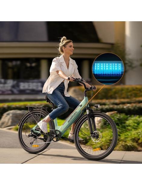 HillMiles MileCity1 Bicicletta elettrica motore da 250W batteria da 36V 13AH pneumatico da 26 pollici - Verde 2025
