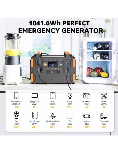 Generatore solare portatile Flashfish F132 1041.6Wh/1000W batteria LiFePo4 uscita 230V AC 19 uscite versione UE Outlet