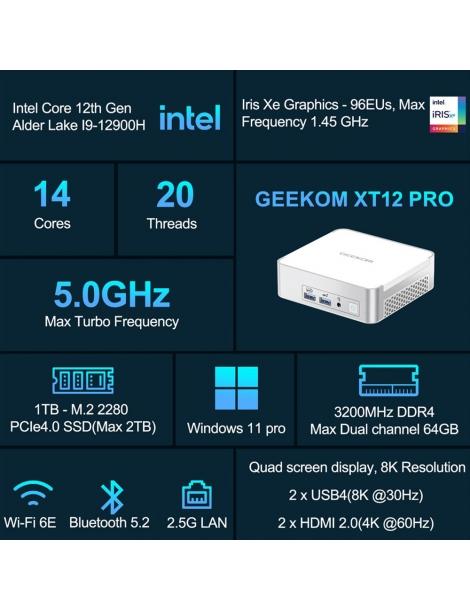GEEKOM XT12 Pro Mini PC Intel Core i9-12900H 14 core fino a 5 0GHz 32GB RAM 1TB SSD Ritorno libero