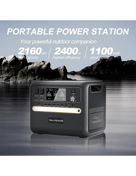 TALLPOWER V2400 Stazione di alimentazione portatile generatore solare LiFePo4 da 2160Wh uscita CA da 2400W UPS - Nero I Più Venduti