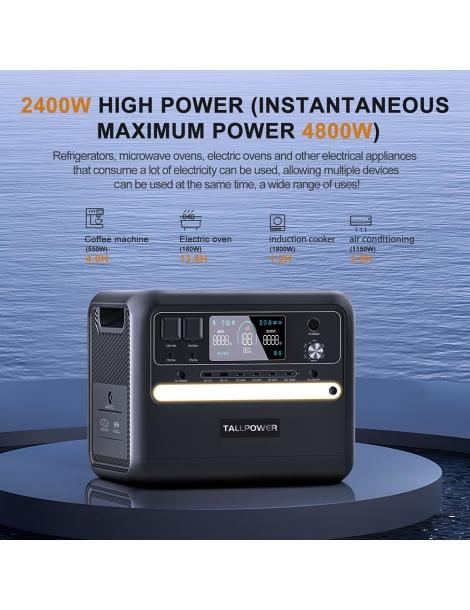 TALLPOWER V2400 Stazione di alimentazione portatile generatore solare LiFePo4 da 2160Wh uscita CA da 2400W UPS - Nero I Più Venduti