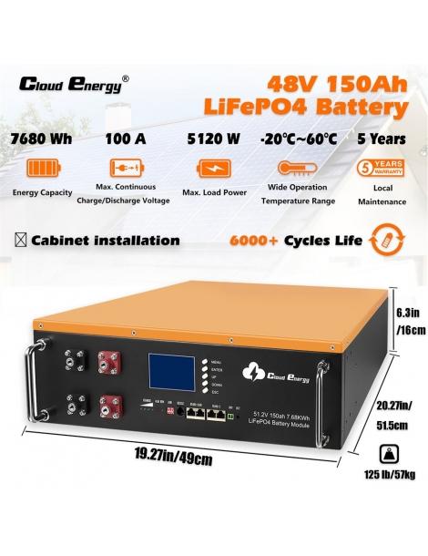 Cloudenergy 48V 150Ah Cabinet Type Litio LiFePO4 Deep Cycle Battery Pack 7680Wh di energia 6000 cicli di vita Qualità