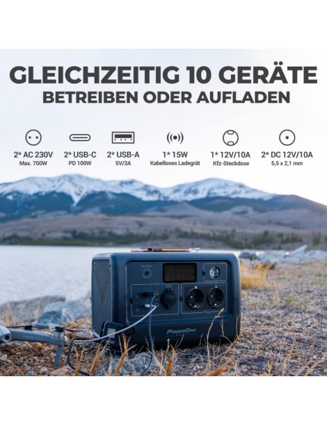 BLUETTI EB70 Portable Power Station 716Wh/1000W Solar Generator Car Port/MPPT Solar Charging AC/DC/USB-A/Type-C Port In Linea