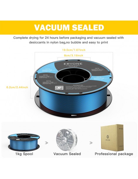 ERYONE PETG Filamento per stampante 3D 1 75mm Tolleranza 0 03mm 1KG(2.2LBS)/Spool - Blu trasparente In Linea