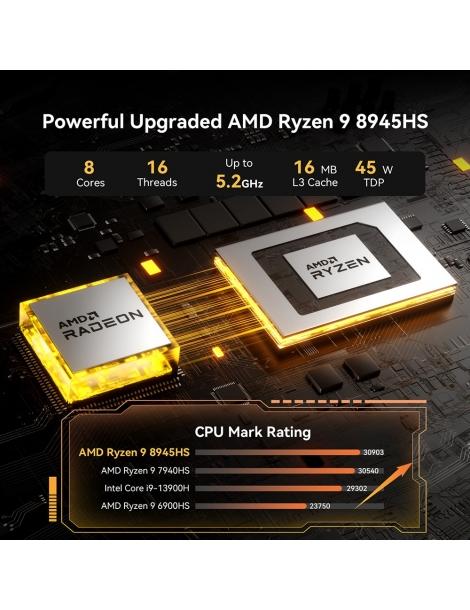 GEEKOM A8 AI Mini PC AMD Ryzen 9 8945HS 8 Core Max 5.2GHz 32GB DDR5 RAM 2TB SSD Qualità Garantita