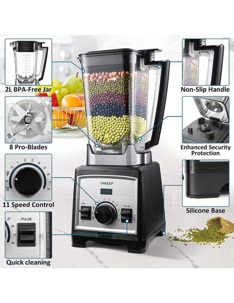 Yakeep 8188 2000W Stand Mixer frullatore per frullati da 2L con agitatore 32000 RPM 8 lame in acciaio Novità