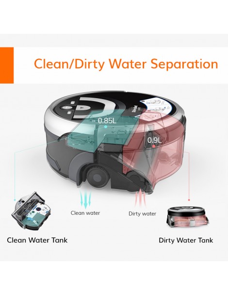ILIFE W400 1000Pa Robot lavapavimenti 900ml Serbatoio d'acqua Pianificazione giroscopica 4 modalità di pulizia Pezzi Unici
