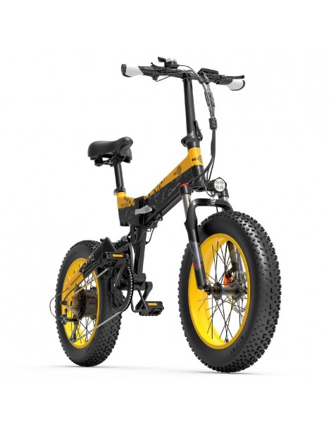 BEZIOR XF200 Bici elettrica pieghevole da 20 pollici con pneumatici grassi Motore da 1000 W Batteria da 48 V 15 Ah - Nero Giallo Italy