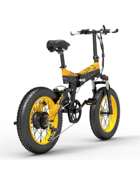 BEZIOR XF200 Bici elettrica pieghevole da 20 pollici con pneumatici grassi Motore da 1000 W Batteria da 48 V 15 Ah - Nero Giallo Italy