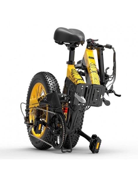 BEZIOR XF200 Bici elettrica pieghevole da 20 pollici con pneumatici grassi Motore da 1000 W Batteria da 48 V 15 Ah - Nero Giallo Italy