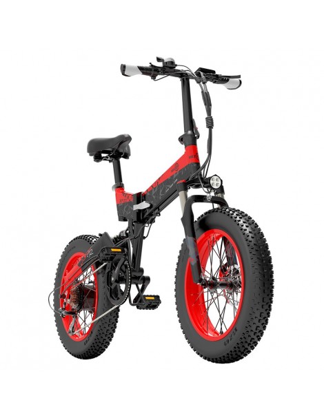 BEZIOR XF200 Bici elettrica pieghevole da 20 pollici con pneumatici grassi Motore da 1000 W Batteria da 48 V 15 Ah - Nero Rosso Italia