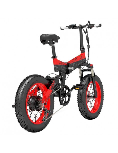 BEZIOR XF200 Bici elettrica pieghevole da 20 pollici con pneumatici grassi Motore da 1000 W Batteria da 48 V 15 Ah - Nero Rosso Italia