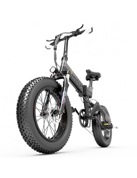 BEZIOR XF200 Bici elettrica pieghevole da 20 pollici con pneumatici grassi Motore da 1000 W Batteria da 48 V 15 Ah - Nero Grigio 2025