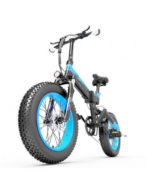 BEZIOR XF200 Bici elettrica pieghevole da 20 pollici con pneumatici grassi Motore da 1000 W Batteria da 48 V 15 Ah - Nero Blu In Linea