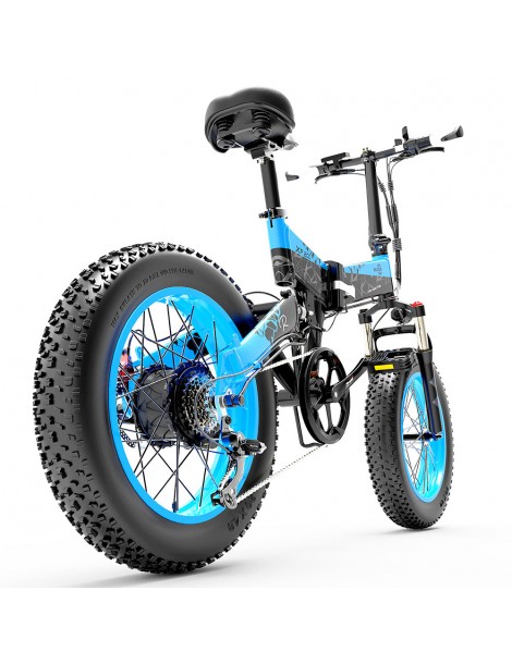 BEZIOR XF200 Bici elettrica pieghevole da 20 pollici con pneumatici grassi Motore da 1000 W Batteria da 48 V 15 Ah - Nero Blu In Linea