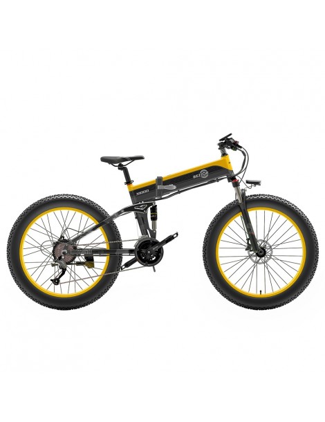 BEZIOR X1000 26 pollici Fat Tire Foldable Electric Bike 1000W Motore Panasonic 48V 12.8Ah Batteria - Nero Giallo Promozione