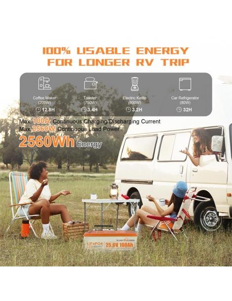 SUNHOOPOWER 24V 100Ah LiFePO4 Batteria energia 2560Wh BMS 100A integrato potenza di carico max. 2560W IP68 Shopping Online