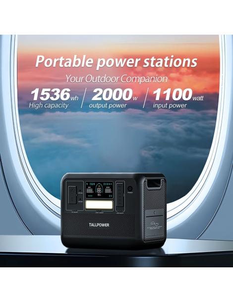 TALLPOWER V2000 Stazione di alimentazione portatile generatore solare LiFePo4 da 1536Wh uscita CA da 2000W - Nero Offerta