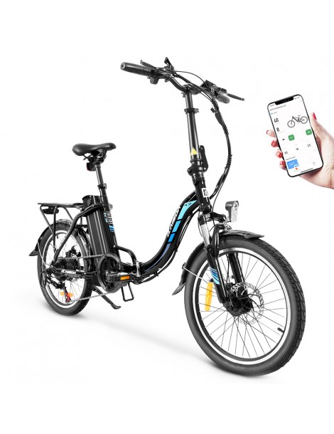 KAISDA K7 Ciclomotore elettrico pieghevole bicicletta da montagna motore 350W SHIMANO a 7 velocità controllo APP - Nero
