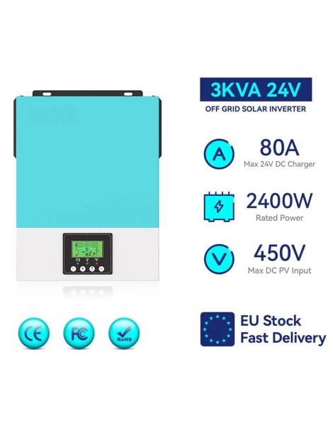Inverter solare off grid DAXTROMN 2400W caricatore solare MPPT 24V DC 80A inverter sinusoidale puro con ingresso PV 450V DC Saldi Di Fabbrica