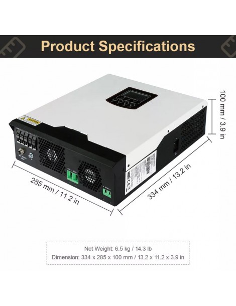 DAXTROMN Inverter solare off grid da 3KW caricatore PWM da 24V DC 70A ingresso PV 80VDC Inverter sinusoidale puro senza WiFi 2025