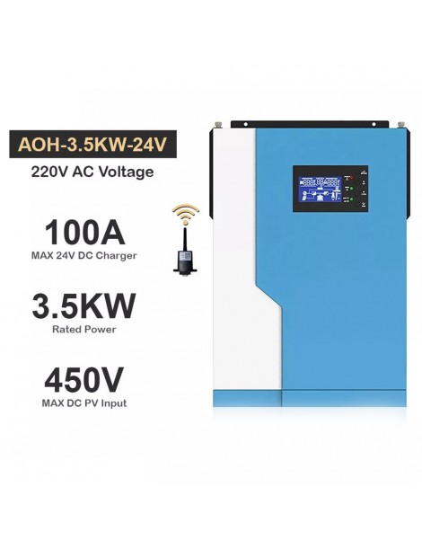 DAXTROMN Inverter Solare Off Grid da 3 5KW Caricatore MPPT da 24V DC 100A Sinusoidale Puro con Ingresso PV 450VDC e WiFi Italy