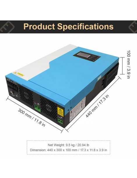 DAXTROMN Inverter Solare Off Grid da 3 5KW Caricatore MPPT da 24V DC 100A Sinusoidale Puro con Ingresso PV 450VDC e WiFi Italy