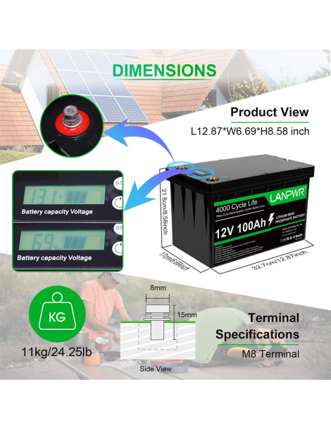 LANPWR Batteria di backup 12V 100Ah LiFePO4 1280Wh di energia 4000 cicli profondi 2025