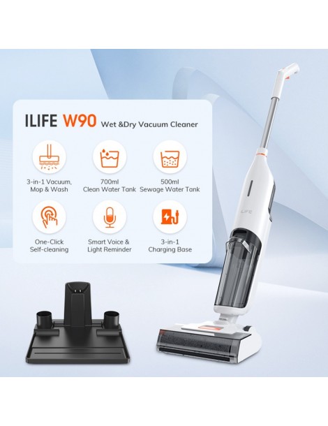 ILIFE W90 Aspirapolvere a secco senza filo 3 in 1 aspirapolvere e lavaggio autopulente serbatoio dell'acqua da 700 ml Nuovi prodotti