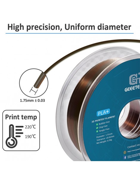 Geeetech Filamento Silk PLA per stampante 3D precisione dimensionale 1 75 mm /- 0 03 mm Bobina da 1 kg - Arcobaleno di bronzo Italy