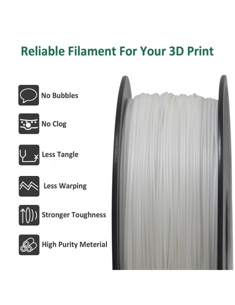 Geeetech Filamento ABS per stampante 3D precisione dimensionale 1 75 mm /- 0 03 mm Bobina da 1 kg (2 2 libbre) - Bianco Nuovo