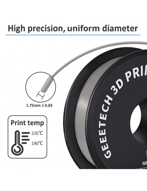 Filamento PLA Geeetech per stampante 3D precisione dimensionale 1 75 mm /- 0 03 mm Rocchetto da 1 kg (2 2 libbre) - Grigio Qualità