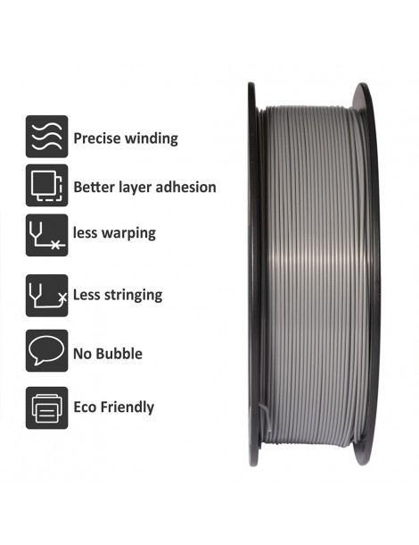 Filamento PLA Geeetech per stampante 3D precisione dimensionale 1 75 mm /- 0 03 mm Rocchetto da 1 kg (2 2 libbre) - Grigio Qualità