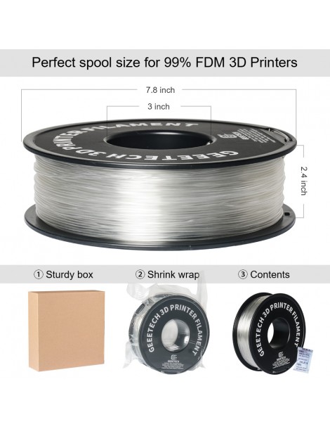 Filamento PLA Geeetech per stampante 3D precisione dimensionale 1 75 mm /- 0 03 mm Bobina da 1 kg (2 2 libbre) - Trasparente Promozione