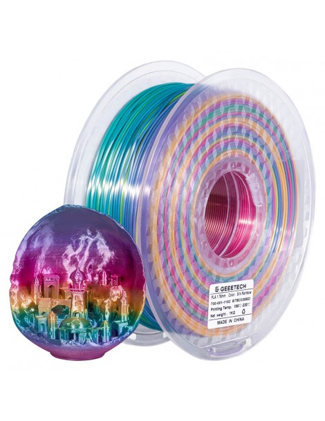 Geeetech Filamento PLA di seta per stampante 3D precisione dimensionale di 1 75 mm /- 0 03 mm Bobina da 1 kg - Arcobaleno Pezzi Unici