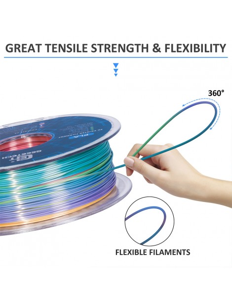 Geeetech Filamento PLA di seta per stampante 3D precisione dimensionale di 1 75 mm /- 0 03 mm Bobina da 1 kg - Arcobaleno Pezzi Unici