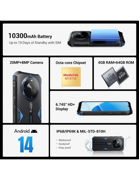 FOSSiBOT F105 Smartphone robusto schermo HD+ da 6 745 pollici batteria da 10300mAh 4GB RAM+64GB ROM - Blu Novità
