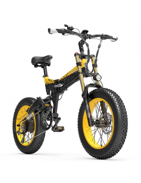LANKELEISI X3000 Plus Bicicletta elettrica pieghevole Big Fork 48V 1000W Motore 17.5Ah Batteria - Nero e giallo Offerta natalizia