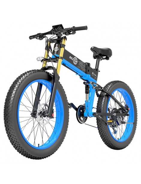 BEZIOR X-PLUS Electric Bike 1500W Motor 48V 17.5Ah Battery 26*4.0 Tire Mountain Bike 40 km/h Max Speed 200kg Load - Blue Offerta San Valentino