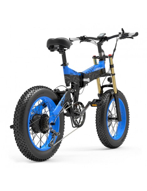 LANKELEISI X3000 Plus Bicicletta elettrica pieghevole Big Fork 48V 1000W Motore 17.5Ah Batteria - Nero e Blu Soddisfazione Garantita