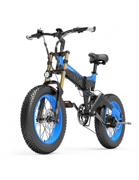 LANKELEISI X3000 Plus Bicicletta elettrica pieghevole Big Fork 48V 1000W Motore 17.5Ah Batteria - Nero e Blu Soddisfazione Garantita