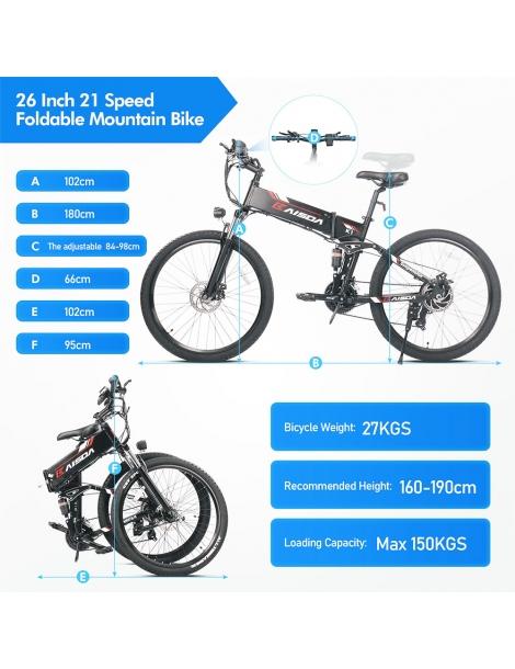 Kaisda K1 Ciclomotore elettrico pieghevole pneumatico da 26 pollici motore da 500W batteria agli ioni di litio da 10Ah - Nero Comprane uno, ottenene uno gratis