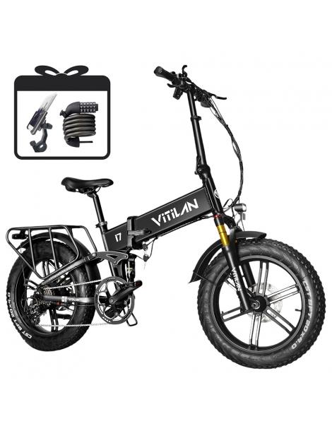 Vitilan I7 Pro 3.0 Bicicletta elettrica motore 750W 48V 20Ah pneumatico grasso 20*4.0 pollici 45km/h 80Nm 110km - Nero Officina