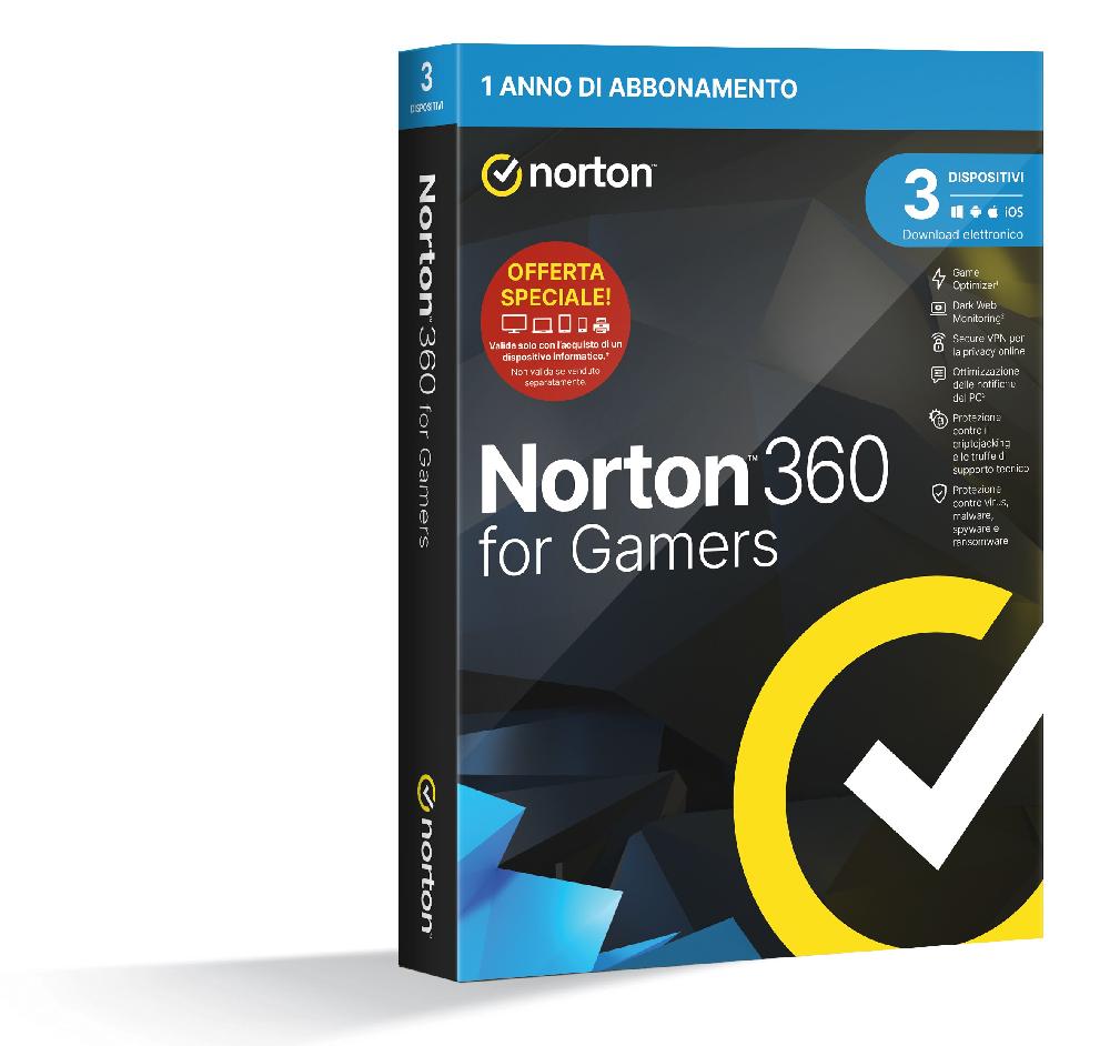 Norton 360 for Gamers 2024 Antivirus per 3 Dispositivi Licenza di 1 anno PC Mac tablet e smartphone Liquidazione