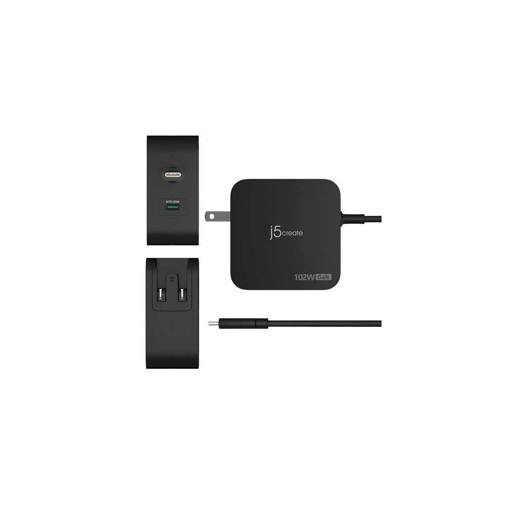 j5create 102W GaN PD USB-C 2-Port Charger with Changeable AC Plugs Moda