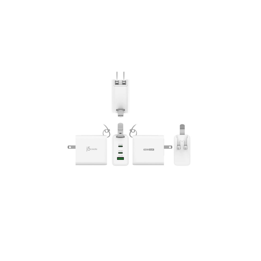 j5create 65W GaN USB-C 3-Port Traveler Charger with changeable AC plugs and USB-C cable 2025