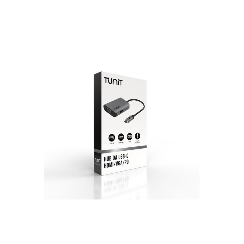 TUNIT Adattatore HUB Multiporta da USB-C a HDMI/VGA/PD