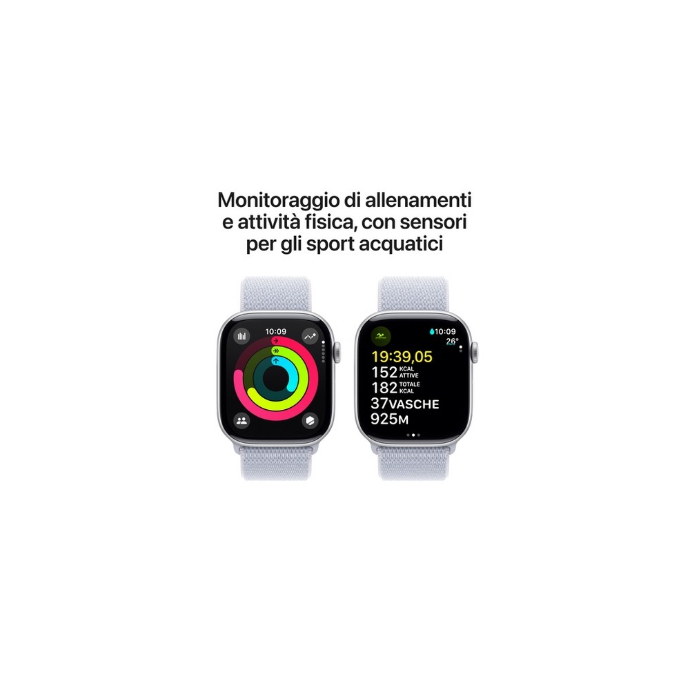 APPLE Apple Watch Series 10 GPS + Cellular 46mm Silver Aluminium Case with Blue Cloud Sport Loop Duty-free